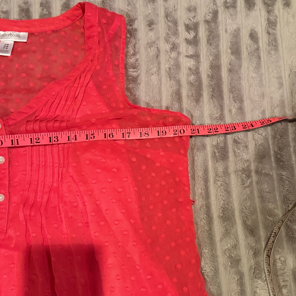 Motherhood Maternity Coral Swiss Dot Sleeveless Pintuck Blouse Medium Pink Top - Picture 5 of 7